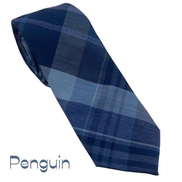 Penguin By Munsingwear Other - Penguin Navy Blue Plaid Cotton Skinny Necktie
